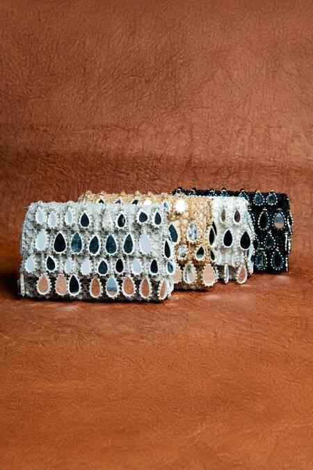 Buy_Nayaab By Sonia_White Aaina Kasse Mirror Embroidered Box Shaped Potli Bag