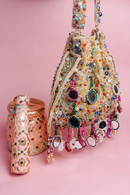 Buy_Nayaab By Sonia_Gold Mirrors, Pearls, Beads Aaina Rangeela Embroidered Potli Bag 