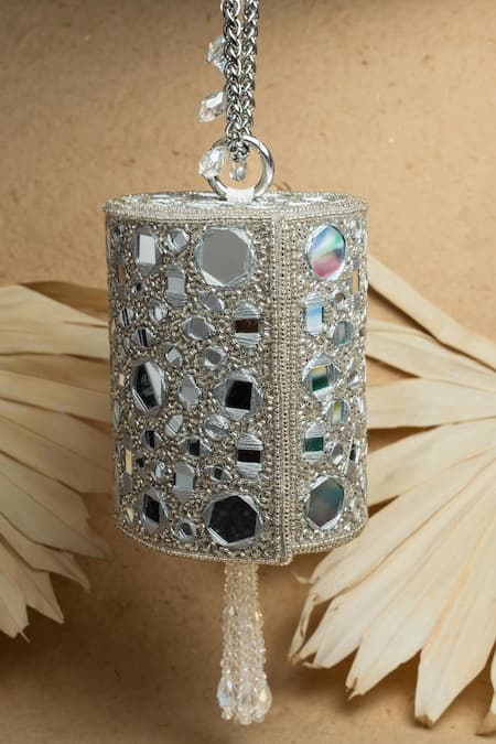 Buy Nayaab By Sonia Silver Mirrors, Zari Aynali Boshkeh Embroidered Potli Bag Buy_Nayaab By Sonia_Silver Mirrors, Zari Aynali Boshkeh Embroidered Potli Bag