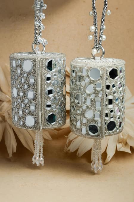 Nayaab By Sonia_Silver Mirrors, Zari Aynali Boshkeh Sheesha Embroidered Potli Bag _at_Aza_Fashions