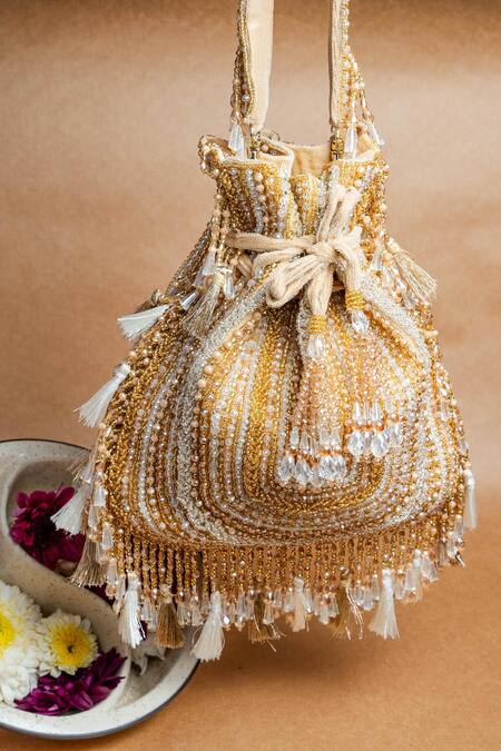 Nayaab By Sonia_Gold Beads Baraq Potli Bag _Online_at_Aza_Fashions