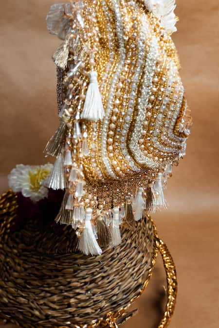 Buy_Nayaab By Sonia_Gold Beads Baraq Potli Bag _Online_at_Aza_Fashions