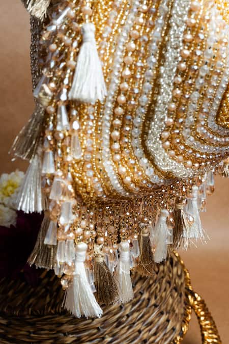 Shop_Nayaab By Sonia_Gold Beads Baraq Potli Bag _Online_at_Aza_Fashions