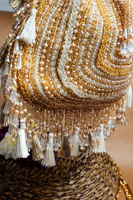 Nayaab By Sonia_Gold Beads Baraq Potli Bag _at_Aza_Fashions