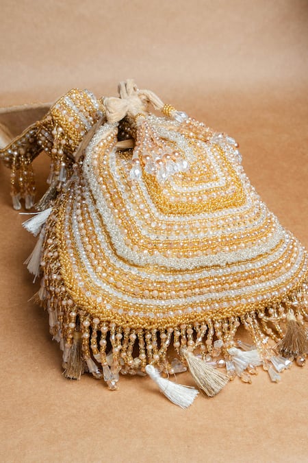 Buy_Nayaab By Sonia_Gold Beads Baraq Potli Bag 