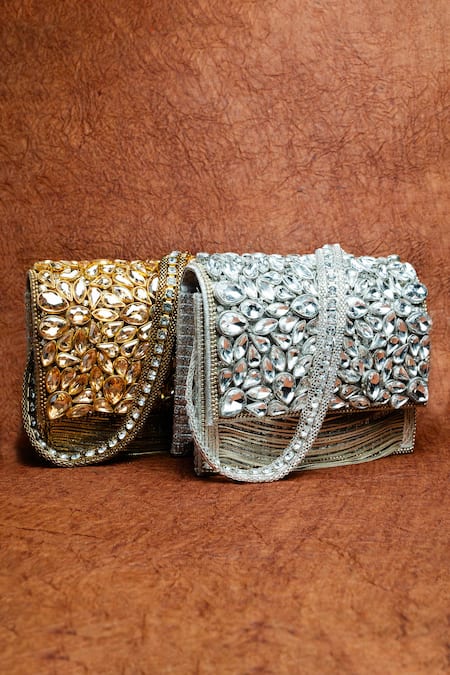 Nayaab By Sonia_Gold Diamonds Hinted Kasse Clutch Bag _Online_at_Aza_Fashions