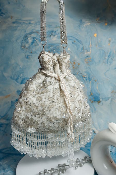 Nayaab By Sonia Leafy Cutdana & Bead Embroidered Potli Bag 