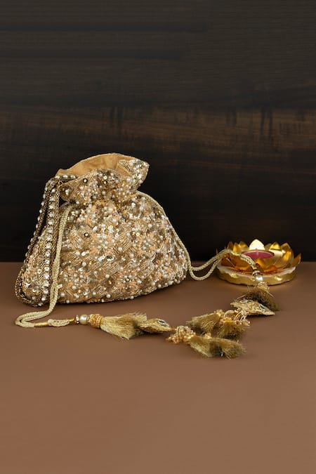 Nayaab by Sonia Summer Bloom Pearl Jaal Embroidered Potli Bag 