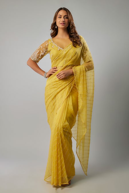 FATIZ Embroidered Pre-Draped Saree With Blouse 