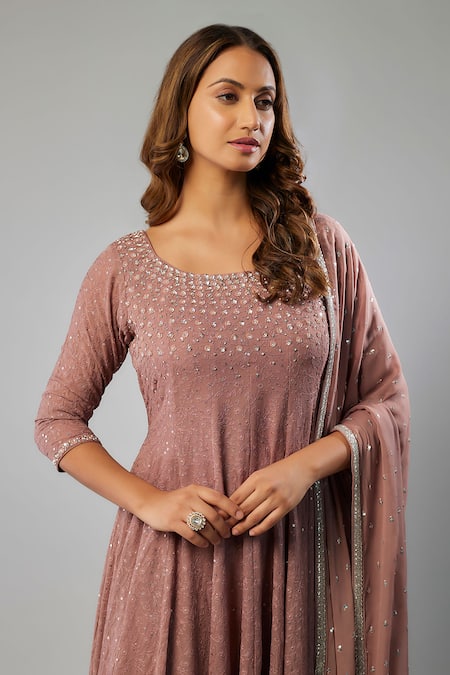 FATIZ_Purple Georgette, Lycra Sequins, And Glass Embroidered Anarkali Churidar Set _Online_at_Aza_Fashions