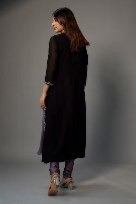 FATIZ Floral Embroidered Panelled Kurta Churidar Set 