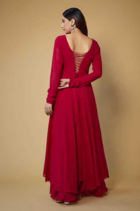 Shop FATIZ Pink Georgette, Lycra Sequins Sweetheart Neck And Thread Embroidered Anarkali Set at Aza Fashions Shop_FATIZ_Pink Georgette, Lycra Sequins Sweetheart Neck And Thread Embroidered Anarkali Set _at_Aza_Fashions