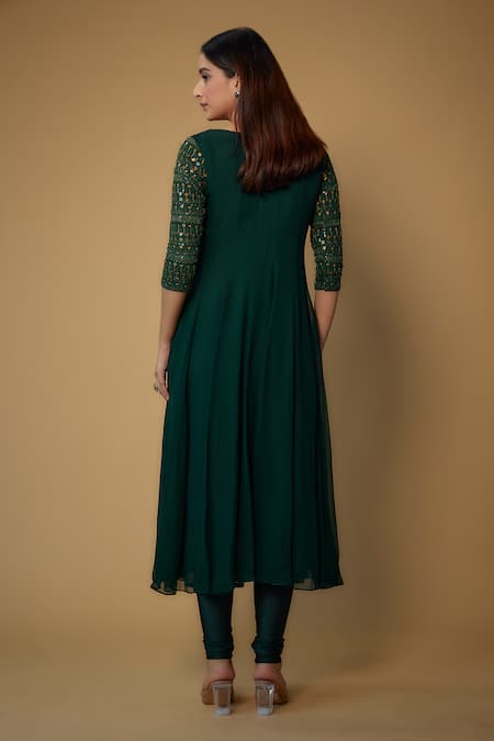 FATIZ Cutbeads Embroidered Panelled Kurta Churidar Set 