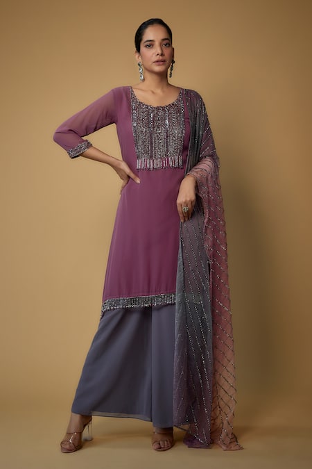 FATIZ Crystal Embroidered Kurta Palazzo Set 