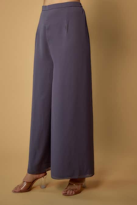 FATIZ Purple Georgette, Organza Crystals, Beads Round Embroidered Kurta Palazzo Set Online at Aza Fashions FATIZ_Purple Georgette, Organza Crystals, Beads Round Embroidered Kurta Palazzo Set _Online_at_Aza_Fashions