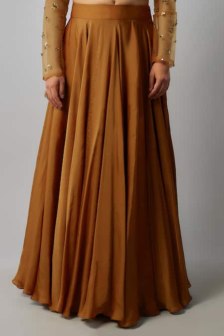 FATIZ Orange Silk Organza, Tulle Beads, Sequins Asymmetric Lehenga Set Online at Aza Fashions FATIZ_Orange Silk Organza, Tulle Beads, Sequins Asymmetric Lehenga Set _Online_at_Aza_Fashions