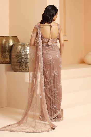 Meenagurnam Flower Vine Embroidered Saree With Blouse 