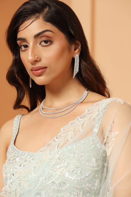 Shop Meenagurnam Blue Net Sequins, Pearls, Cut Work Floral Vine Embroidered Saree With Blouse Online at Aza Fashions Shop_Meenagurnam_Blue Net Sequins, Pearls, Cut Work Floral Vine Embroidered Saree With Blouse_Online_at_Aza_Fashions