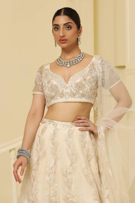 Meenagurnam Beige Net, Linen Beads, Cut Work, Embroidery Polo Floral Vine Lehenga Set Online at Aza Fashions Meenagurnam_Beige Net, Linen Beads, Cut Work, Embroidery Polo Floral Vine Lehenga Set _Online_at_Aza_Fashions