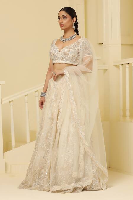 Buy Meenagurnam Beige Net, Linen Beads, Cut Work, Embroidery Polo Floral Vine Lehenga Set Online at Aza Fashions Buy_Meenagurnam_Beige Net, Linen Beads, Cut Work, Embroidery Polo Floral Vine Lehenga Set _Online_at_Aza_Fashions