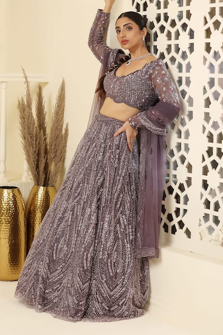 Meenagurnam Purple Net, Linen Sequins, Beads, Glitter, Embroidery Abstract Lehenga Set Online at Aza Fashions Meenagurnam_Purple Net, Linen Sequins, Beads, Glitter, Embroidery Abstract Lehenga Set _Online_at_Aza_Fashions