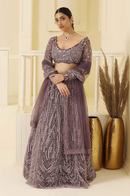 Buy Meenagurnam Purple Net, Linen Sequins, Beads, Glitter, Embroidery Abstract Lehenga Set Online at Aza Fashions Buy_Meenagurnam_Purple Net, Linen Sequins, Beads, Glitter, Embroidery Abstract Lehenga Set _Online_at_Aza_Fashions
