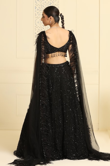 Shop Meenagurnam Black Net, Linen Embroidery, Sequins, Cut Work, Crystals Tonal Lehenga Set at Aza Fashions Shop_Meenagurnam_Black Net, Linen Embroidery, Sequins, Cut Work, Crystals Tonal Lehenga Set _at_Aza_Fashions