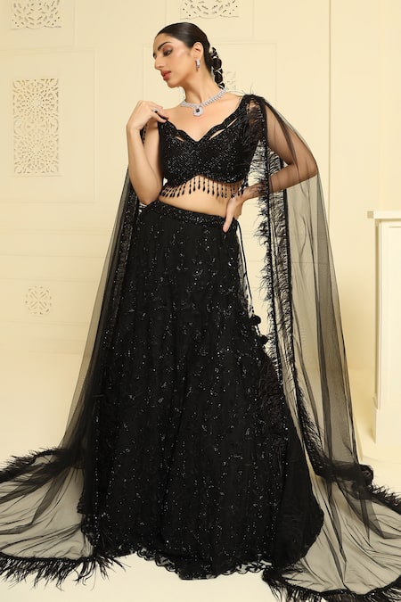 Meenagurnam Black Net, Linen Embroidery, Sequins, Cut Work, Crystals Tonal Lehenga Set at Aza Fashions Meenagurnam_Black Net, Linen Embroidery, Sequins, Cut Work, Crystals Tonal Lehenga Set _at_Aza_Fashions