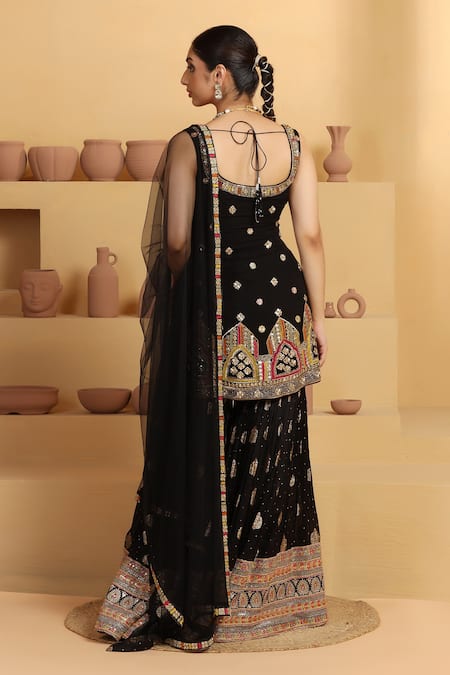 Meenagurnam Mughal Motif Embroidered Kurta Sharara Set 