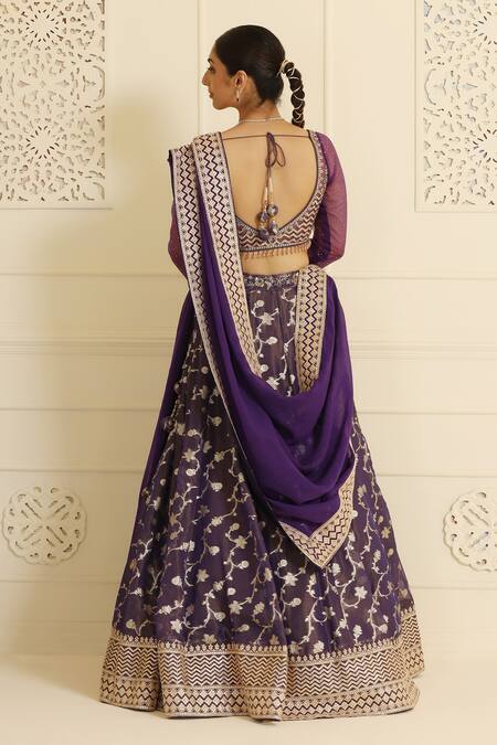 Shop Meenagurnam Purple Net, Organza, Jacquard Beads, Gota Zana Floral Vine Pattern Lehenga Set at Aza Fashions Shop_Meenagurnam_Purple Net, Organza, Jacquard Beads, Gota Zana Floral Vine Pattern Lehenga Set_at_Aza_Fashions