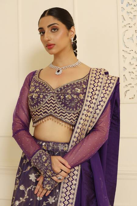 Meenagurnam Purple Net, Organza, Jacquard Beads, Gota Zana Floral Vine Pattern Lehenga Set Online at Aza Fashions Meenagurnam_Purple Net, Organza, Jacquard Beads, Gota Zana Floral Vine Pattern Lehenga Set_Online_at_Aza_Fashions