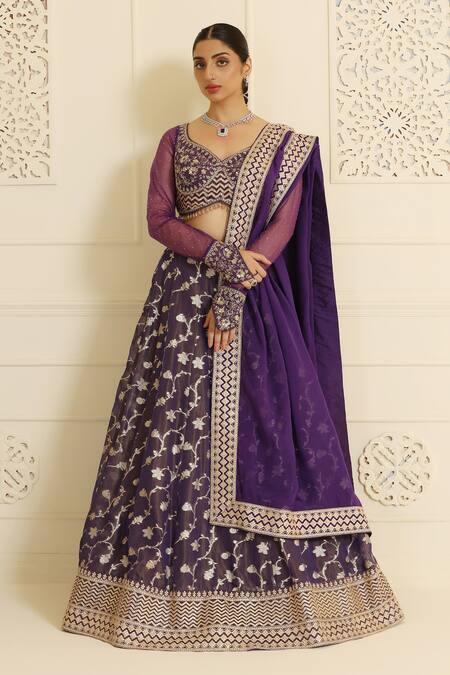 Buy Meenagurnam Purple Net, Organza, Jacquard Beads, Gota Zana Floral Vine Pattern Lehenga Set Online at Aza Fashions Buy_Meenagurnam_Purple Net, Organza, Jacquard Beads, Gota Zana Floral Vine Pattern Lehenga Set_Online_at_Aza_Fashions