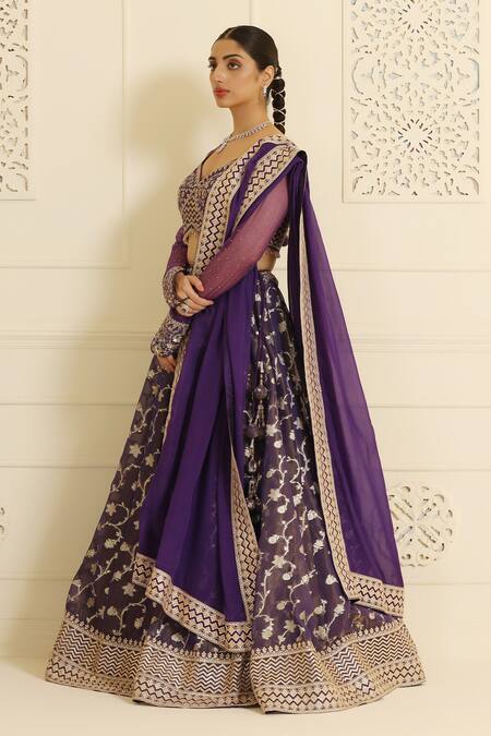 Shop Meenagurnam Purple Net, Organza, Jacquard Beads, Gota Zana Floral Vine Pattern Lehenga Set Online at Aza Fashions Shop_Meenagurnam_Purple Net, Organza, Jacquard Beads, Gota Zana Floral Vine Pattern Lehenga Set_Online_at_Aza_Fashions