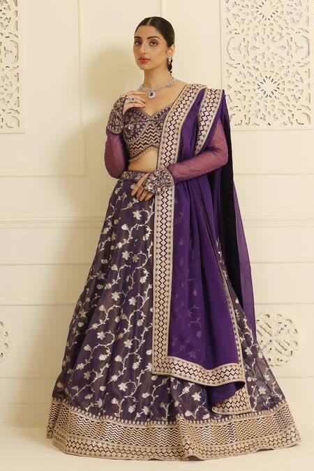 Meenagurnam Purple Net, Organza, Jacquard Beads, Gota Zana Floral Vine Pattern Lehenga Set at Aza Fashions Meenagurnam_Purple Net, Organza, Jacquard Beads, Gota Zana Floral Vine Pattern Lehenga Set_at_Aza_Fashions