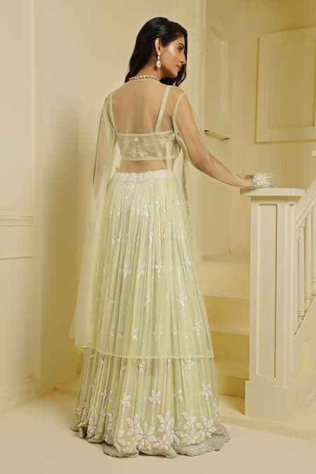 Meenagurnam Sheer Jacket & Floral Embroidered Lehenga Set 