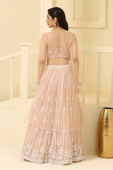 Meenagurnam Sheer Jacket & Flower Embroidered Lehenga Set 