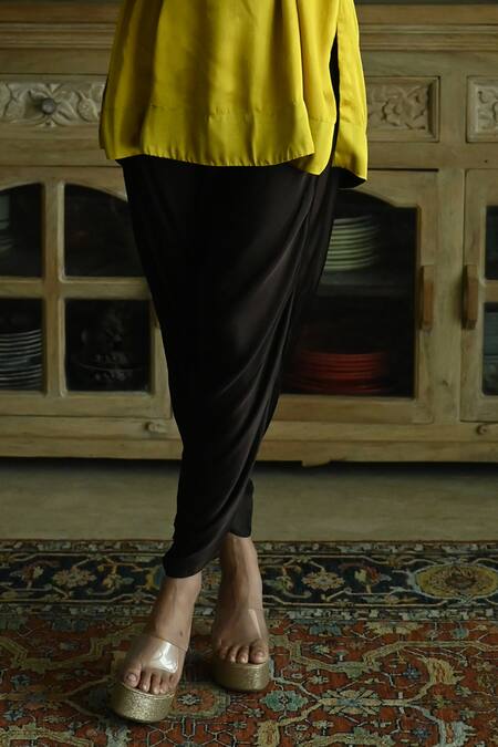 Shorshe Clothing Yellow Silk, Satin Sequins, Placket Embroidered Kaftan And Tannu Dhoti Pant Set Online at Aza Fashions Shorshe Clothing_Yellow Silk, Satin Sequins, Placket Embroidered Kaftan And Tannu Dhoti Pant Set _Online_at_Aza_Fashions