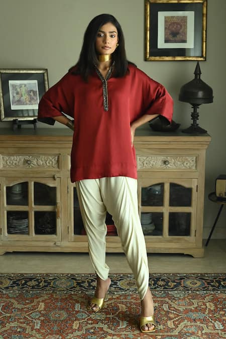 Shorshe Clothing Seher Placket Embroidered Kaftan & Tannu Pant Set 