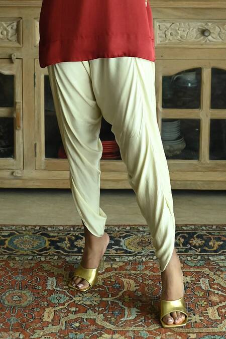 Buy_Shorshe Clothing_Red Satin, Silk Sequins, Cut Seher Placket Embroidered Kaftan And Tannu Pant Set _Online_at_Aza_Fashions