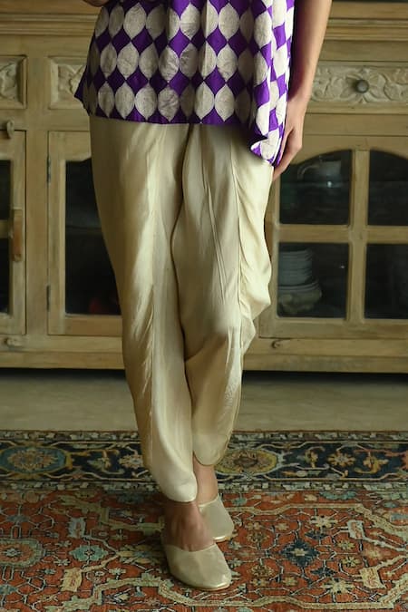 Shorshe Clothing_Purple Satin, Silk, Brocade Shahi Mughal Woven Kaftan And Nandini Dhoti Pant Set _at_Aza_Fashions