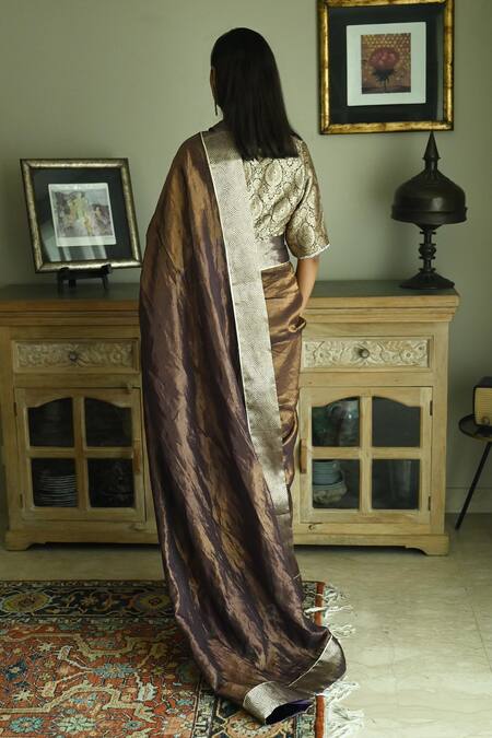 Shop_Shorshe Clothing_Purple Handloom Cotton Wave Border Woven Saree_at_Aza_Fashions