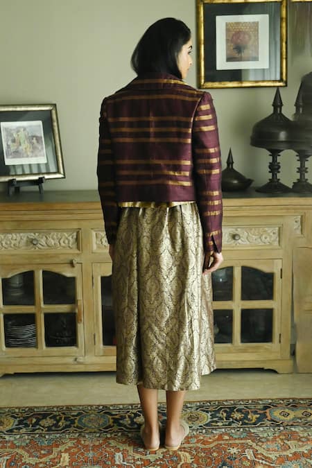 Shorshe Clothing Stripe Pattern Notched Lapel Collar Jacket 