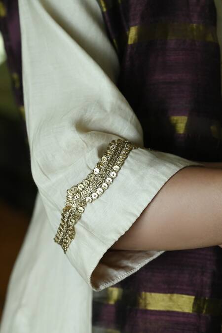 Shop_Shorshe Clothing_Beige Chanderi Embroidery, Sequins Bandeau Neck Chitkan Kurta With Salwar_Online_at_Aza_Fashions