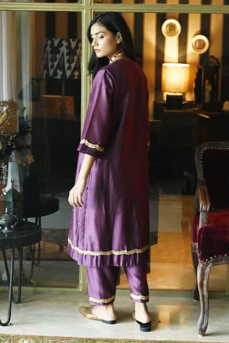 Shop_Shorshe Clothing_Purple Chanderi Embroidery, Sequins Bandeau Neck Noor Kurta With Salwar _at_Aza_Fashions