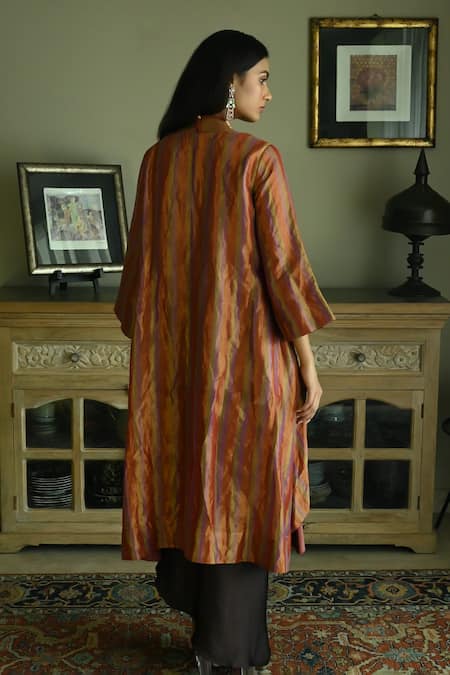 Shop_Shorshe Clothing_Purple Handloom Cotton Sequins, Beads V-neck Oonch Neech Kurta And Cowl Skirt Set _at_Aza_Fashions