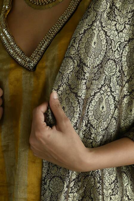 Shop_Shorshe Clothing_Brown Brocade Embroidery Open Neck Judee Floral Pattern Jacket _Online_at_Aza_Fashions