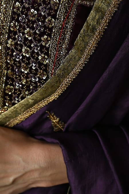 Shop_Shorshe Clothing_Purple Silk Lace Jamuni Patta Hand Block Print Saree _Online_at_Aza_Fashions