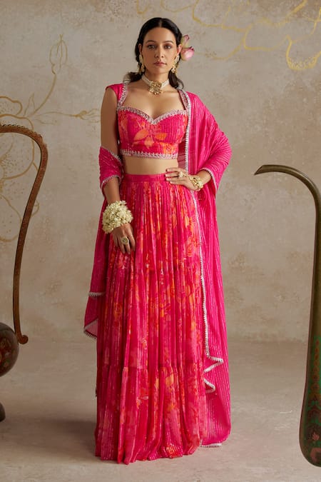 Chhavvi Aggarwal Rose Print Gathered Lehenga Set 