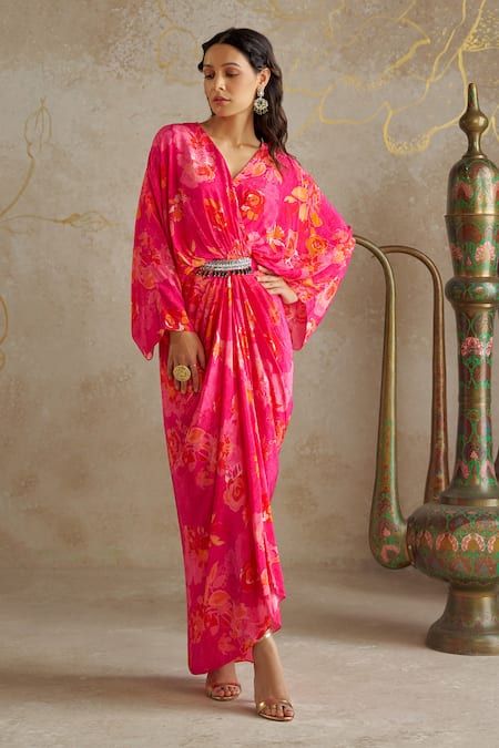 Chhavvi Aggarwal Floral Print Draped Kaftan Dress 