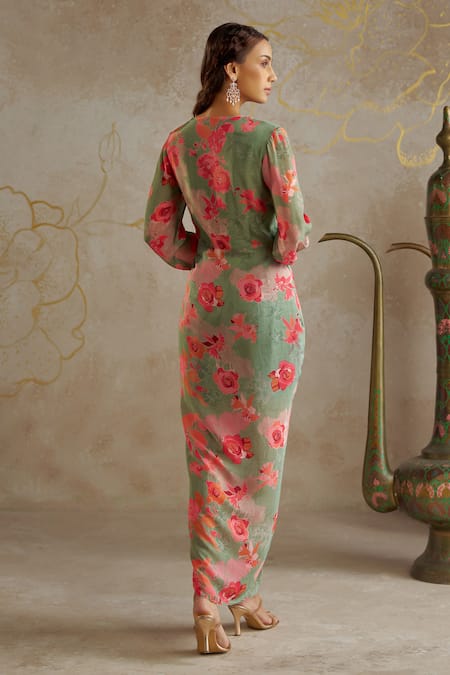 Chhavvi Aggarwal Rose Print Draped Dress 